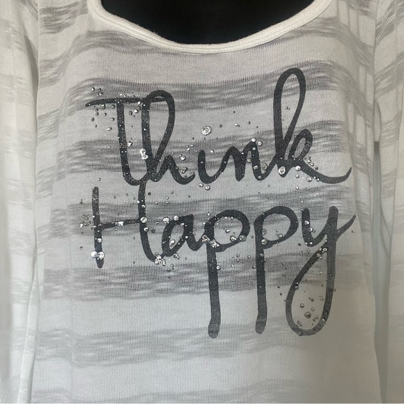 Maurices Think Happy Embellished Long Sleeve Heathered Stripe Tee Shirt M - Picture 3 of 9